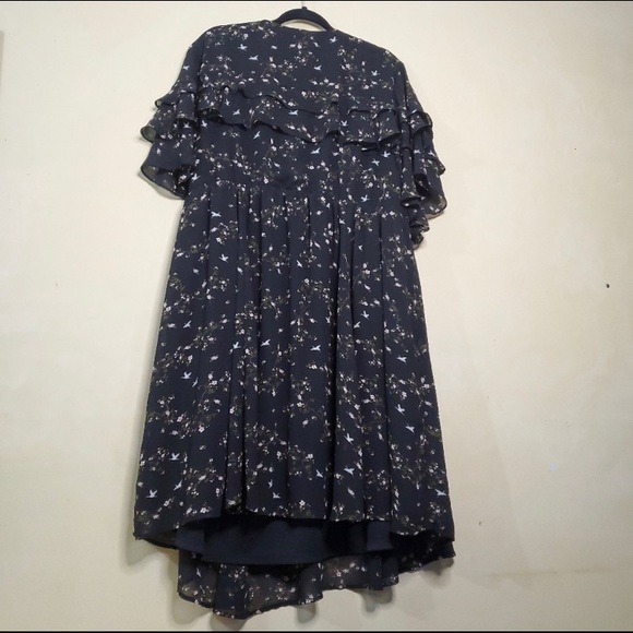 Torrid Black Floral Print Chiffon Ruffled Wrap Dress 4 - Picture 3 of 8